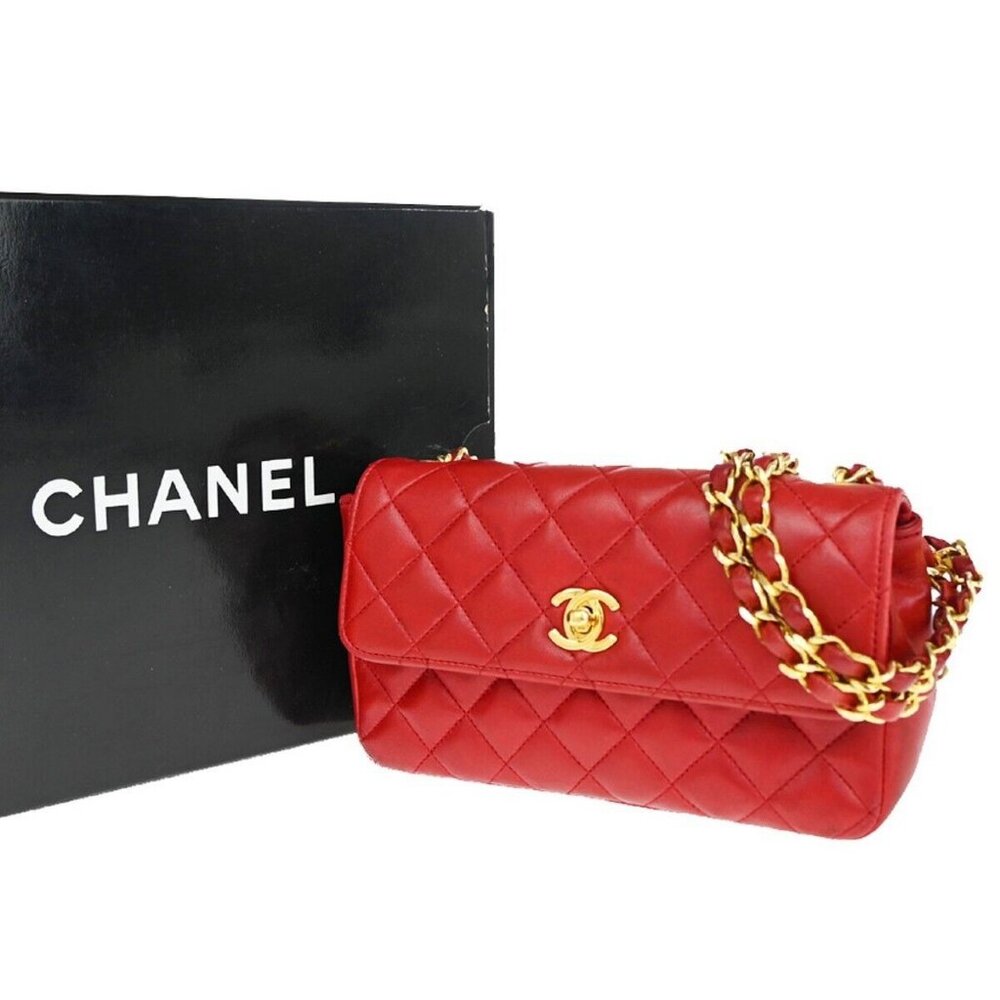 CHANEL CC Mini Matelasse Chain Shoulder Bag Leather Red GHW Vintage